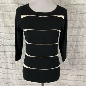 Venini women M scoopneck stripe sweater 3/4 sleeves black & white